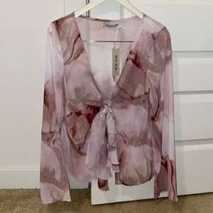 NA-KD NWT Rose Chiffon Tie Front Blouse